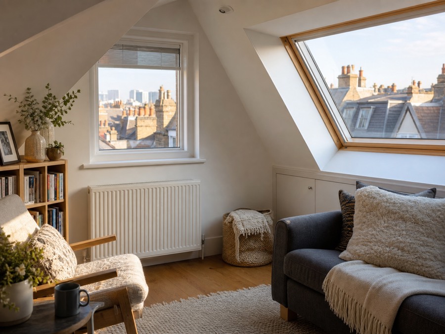 Warm finished loft room in a London home